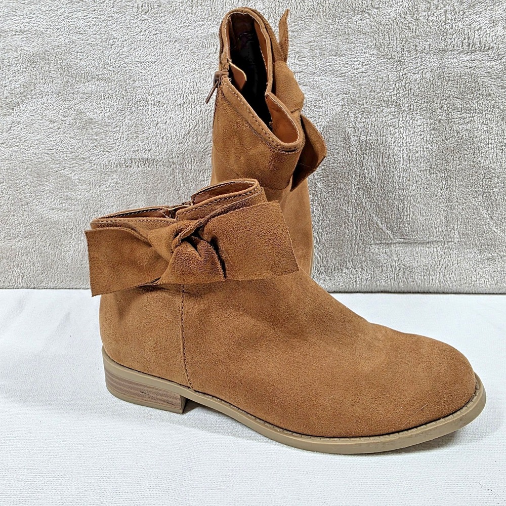 Zoe & Zac Girls Boot Size 4 Zip Up Brown Bow